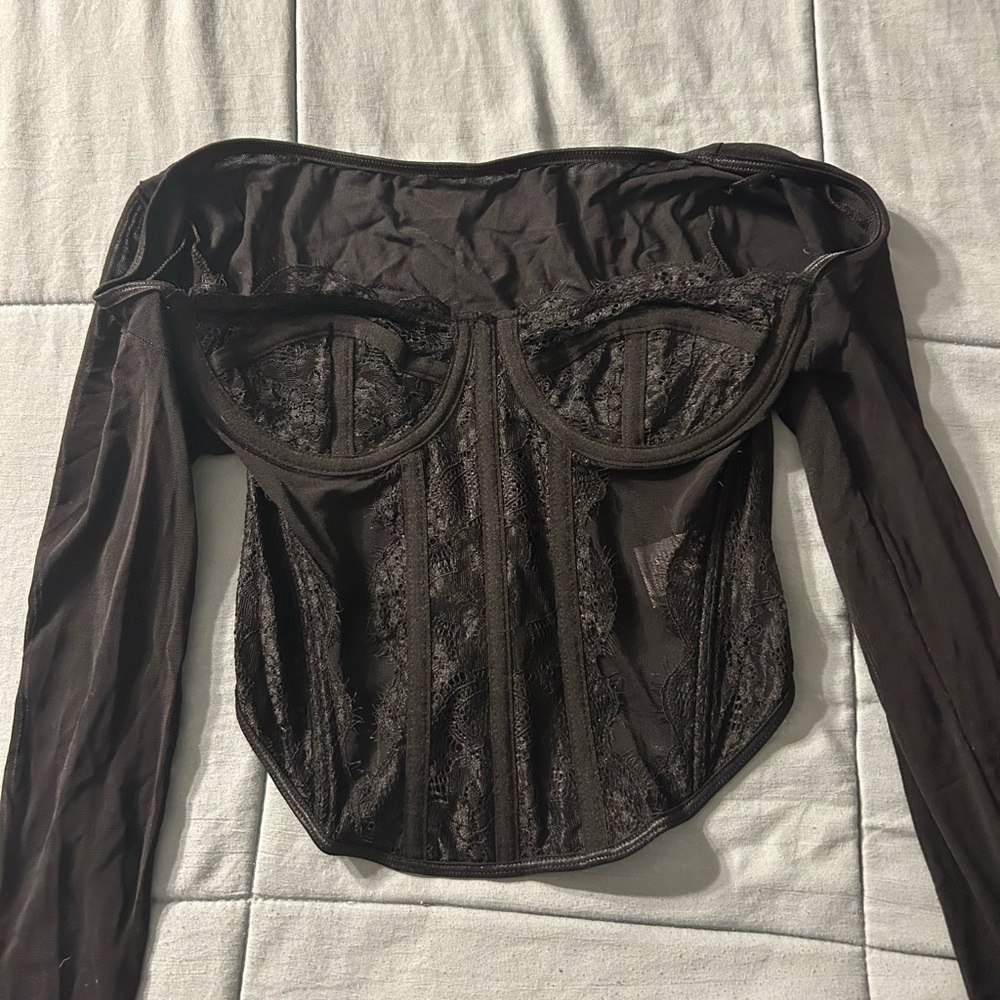 Black Lace Long Sleeve Corset Top